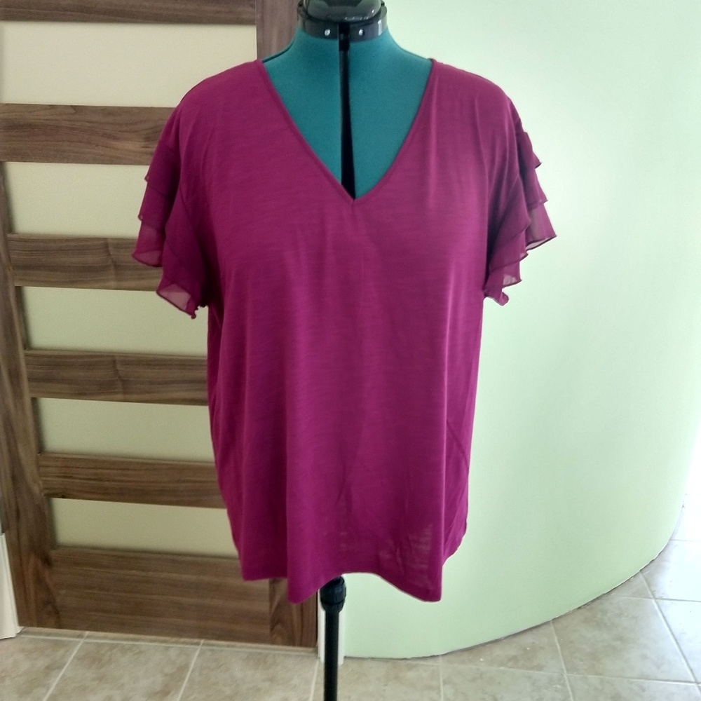 Ava & Viv berry ruffle sleeve knit top 2xl NWT